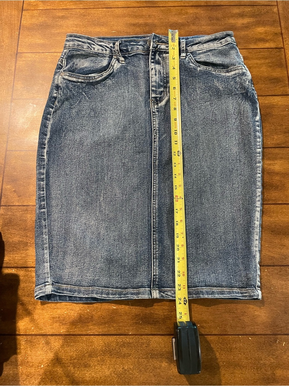 Denim Pencil Skirt in Washed Blue